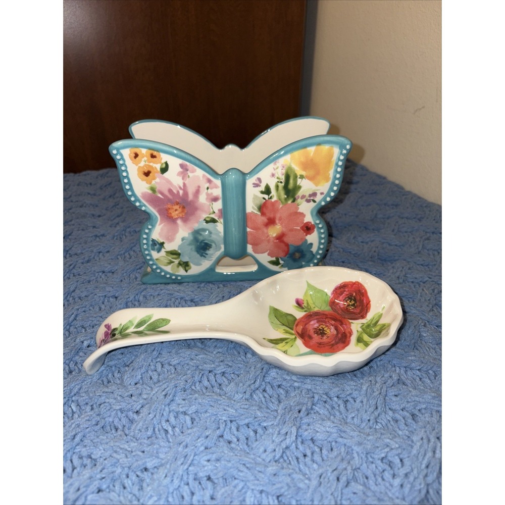 The Pioneer Woman Butterfly Napkin Holder Stoneware and Melamine Spoon Rest